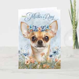Tan Chihuahua Dog with Wildflowers Mother's Day Holiday Card