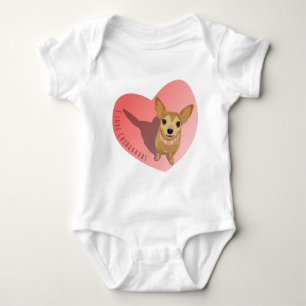 Tan Chihuahua in diamond pink collar in heart Baby Bodysuit