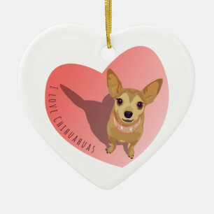 Tan Chihuahua in diamond pink collar in heart Ceramic Tree Decoration