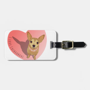 Tan Chihuahua in diamond pink collar in heart Luggage Tag