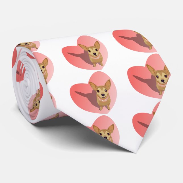 Tan Chihuahua in diamond pink collar in heart Tie (Rolled)