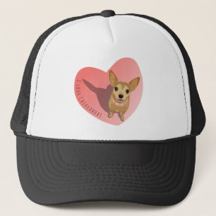 Tan Chihuahua in diamond pink collar in heart Trucker Hat