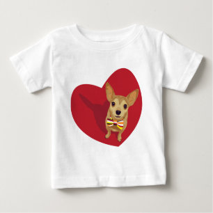 Tan Chihuahua with a bow tie in a red heart Baby T-Shirt