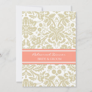 Tan Coral Damask Rehearsal Dinner Party Invitation