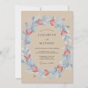 Tan Coral Ethereal Rustic Wedding Invitation