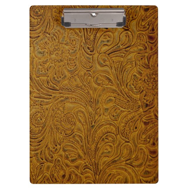 Tan Cowboy Tooled Leather (Faux) Clipboard (Front)