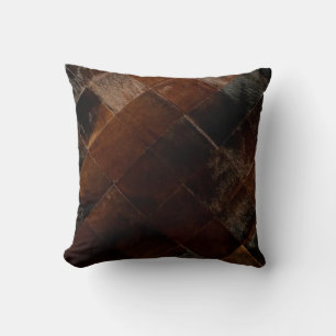 Tan Cowhide Patchwork Print Cushion