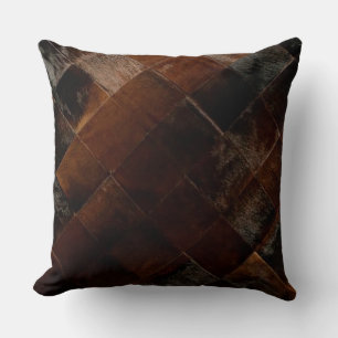 Tan Cowhide Patchwork Print Cushion
