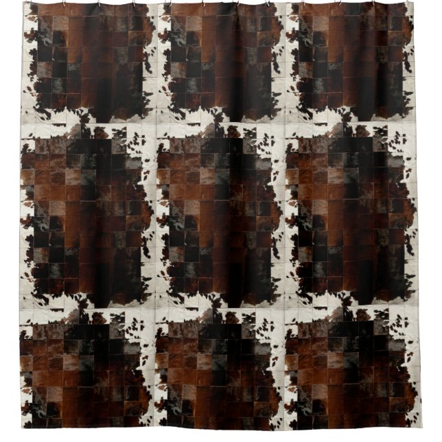 Tan Cowhide Patchwork Print Shower Curtain (Front)