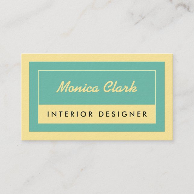 Tan cream and light blue framed  business card (Front)