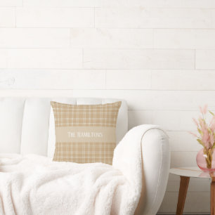 Tan, Cream, and White Scottish Heritage Tartan Cushion