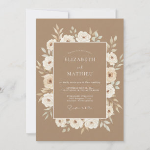 Tan Cream Floral Romance Wedding Invitation