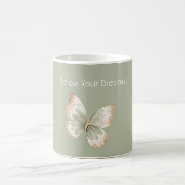 Tan Cream Green Butterfly Dreams Coffee Mug (Center)