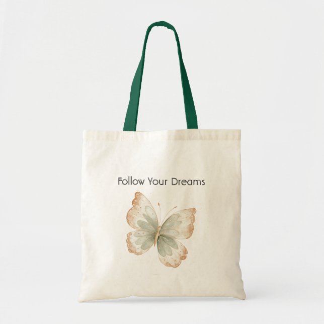 Tan Cream Green Butterfly   Tote Bag (Front)