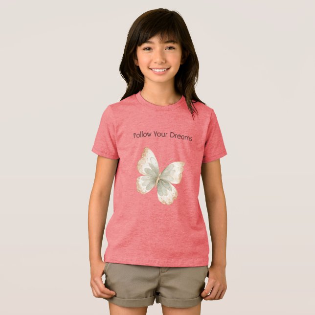 Tan Cream Green Butterfly   Tri-Blend Shirt (Front Full)