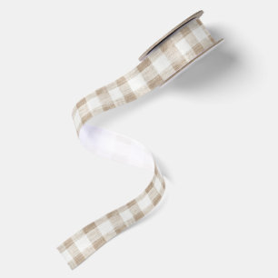 Tan Cream Plaid Stripes Birthday Satin Ribbon