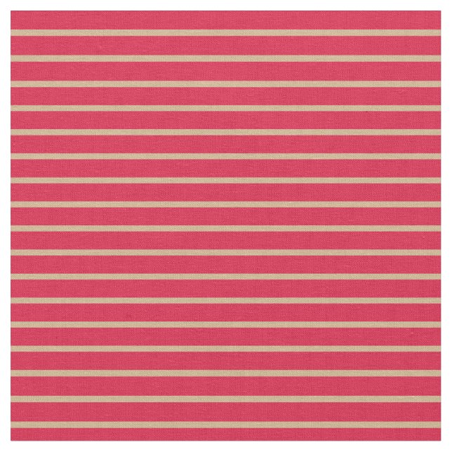 Tan & Crimson Coloured Striped Pattern Fabric (Close Up)