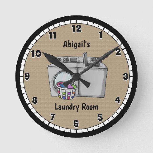 Tan Custom Laundry Room Round Clock (Front)