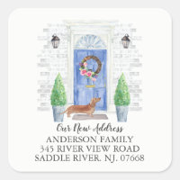 Tan Dachshund Blue Door New Address Label