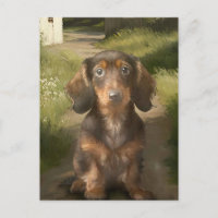 Tan Dachshund Brown Dog Lover Oil Painting Country