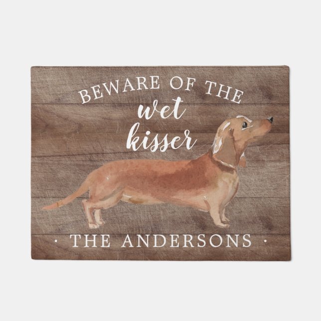 Tan Dachshund Dog Personalised Door Mat (Front)
