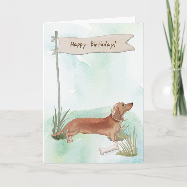 Tan Dachshund Dog Under Birthday Sign Card (Front)