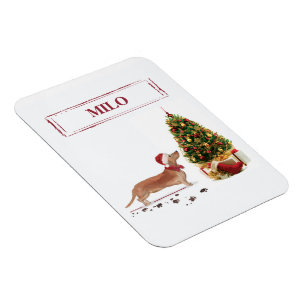 Tan Dachshund Funny Christmas Dog with Tree Magnet