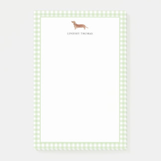 Tan Dachshund Green Gingham Border Personalised Post-it Notes