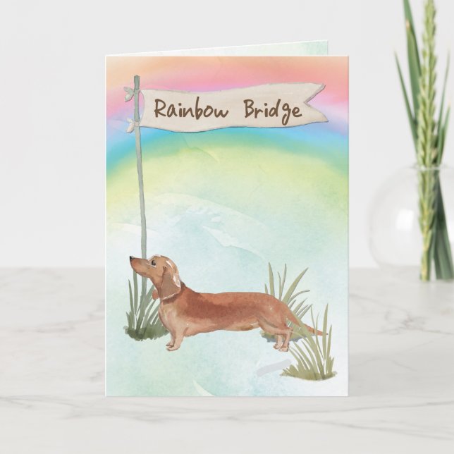 Tan Dachshund Pet Sympathy Over Rainbow Bridge Card (Front)