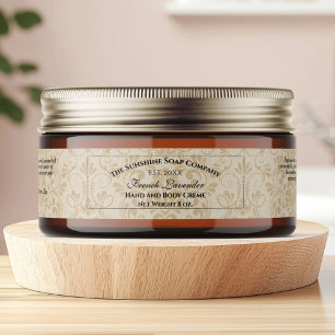 Tan Damask Linen Paper Style Cosmetics Jar Label