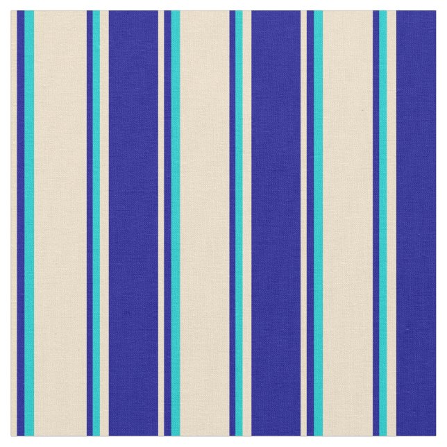 Tan, Dark Blue, and Dark Turquoise Coloured Lines Fabric (Close Up)