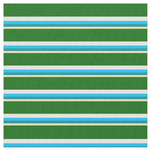 Tan, Dark Cyan, Deep Sky Blue, White & Dark Green Fabric (Close Up)