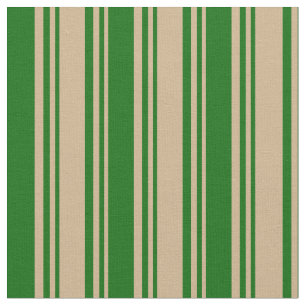 Tan & Dark Green Coloured Stripes/Lines Pattern Fabric