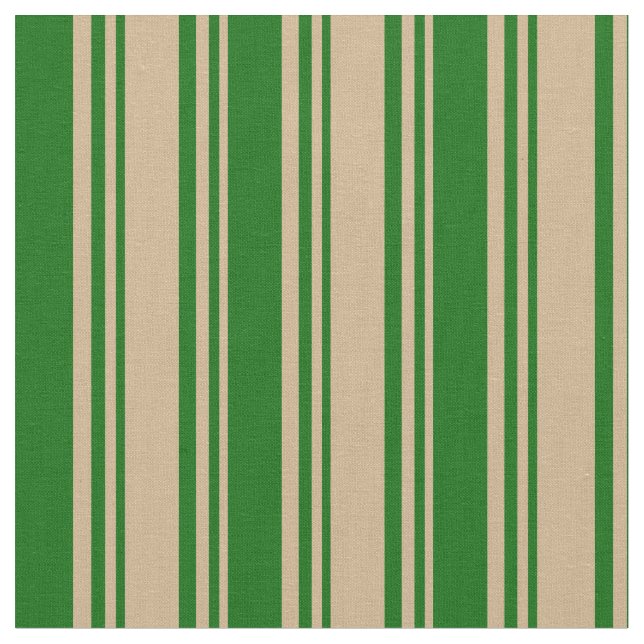 Tan & Dark Green Coloured Stripes/Lines Pattern Fabric (Close Up)