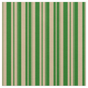 Tan & Dark Green Lines Pattern Fabric