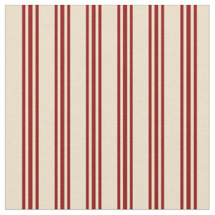 Tan & Dark Red Lined Pattern Fabric