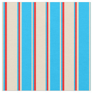 Tan, Deep Sky Blue, and Red Coloured Stripes Fabric