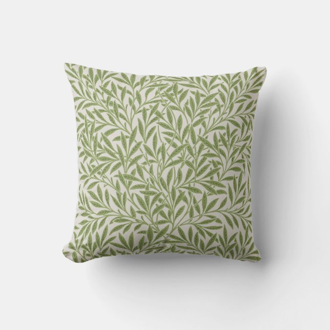 Tan Delicate Green Willow Leaves Nature | Cushion (Front)