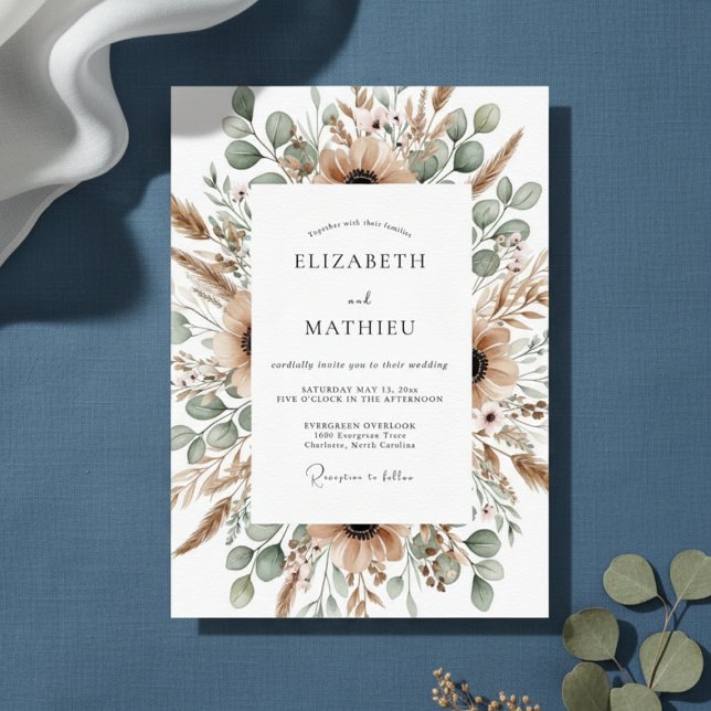 Tan Desert Pampas Boho Wedding Invitation (Creator Uploaded)