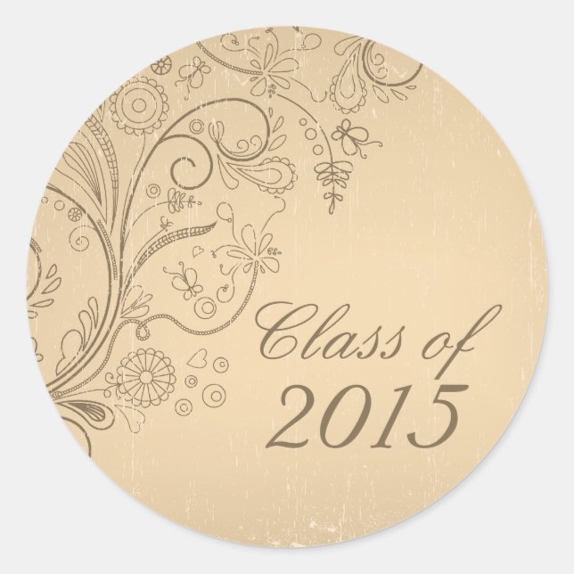 Tan distressed floral swirls graduation stickers (Front)