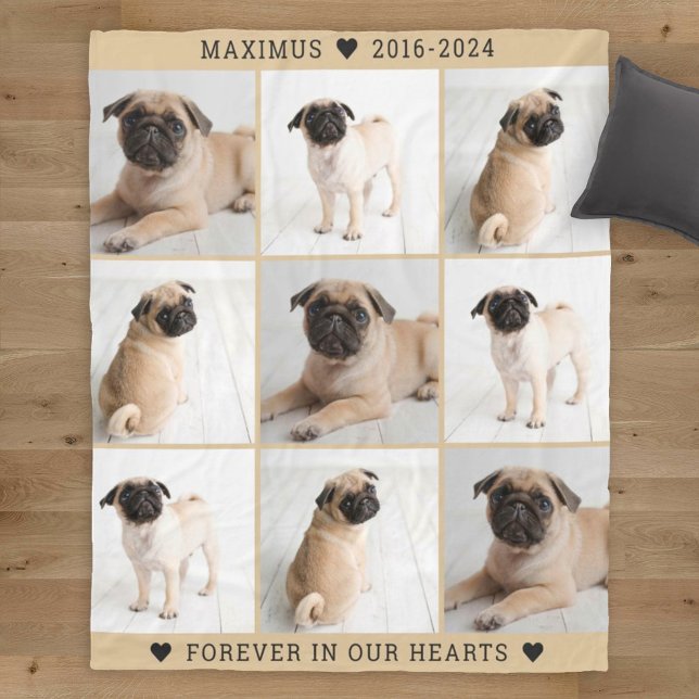 Tan Dog Memorial Photo Collage Keepsake Fleece Blanket (Creator Uploaded)
