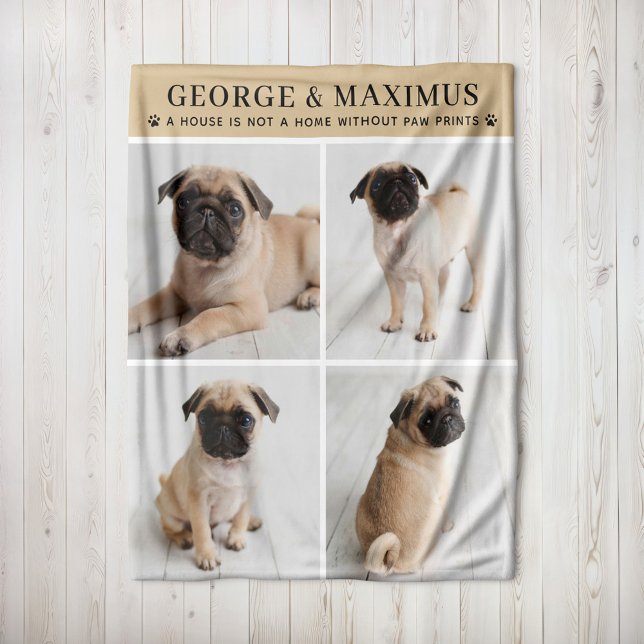 Tan Dog Photo Paw Prints Quote Blanket (Creator Uploaded)