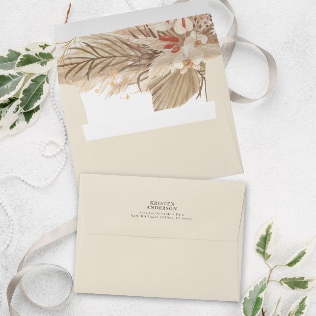 Tan Dried Palm Pampas Grass Address Wedding Envelope (Introducing our Palm Pampas Grass Watercolor Wedding theme – where elegance meets natural beauty.)