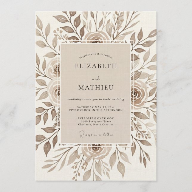 Tan Earthy Bloom Wedding Invitation (Front)