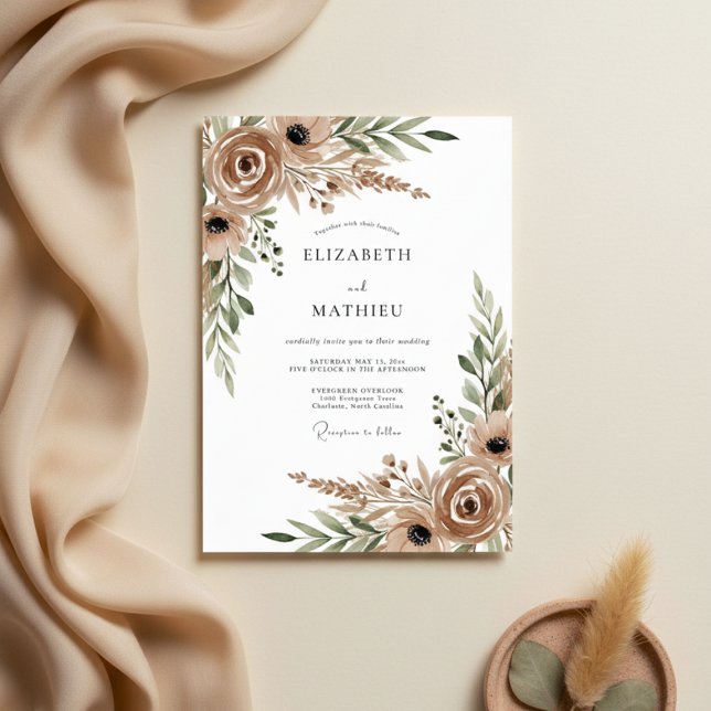Tan Earthy Bohemian Wedding Invitation (Creator Uploaded)