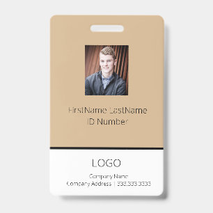 Tan Employee ID Badge with Barcode