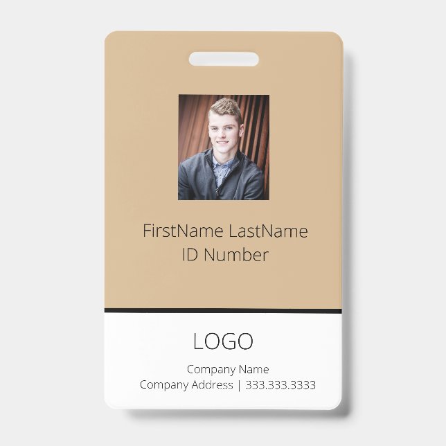 Tan Employee ID Badge with Barcode (Front)