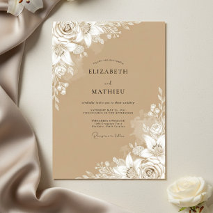 Tan Ethereal Floral Wedding Invitation