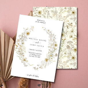Tan Flora Boho Wildflower Wedding Invitation