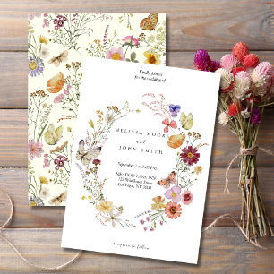 Tan Flora Boho Wildflower Wedding Invitation